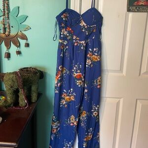 Blue floral jumpsuit size small